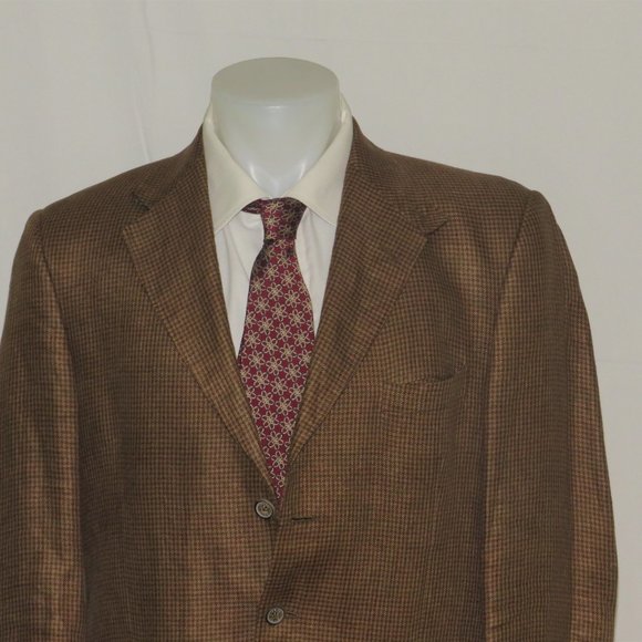 Holland & Holland 100% Linen Gun Check Three Button Sport Coat 42L - Picture 3 of 13